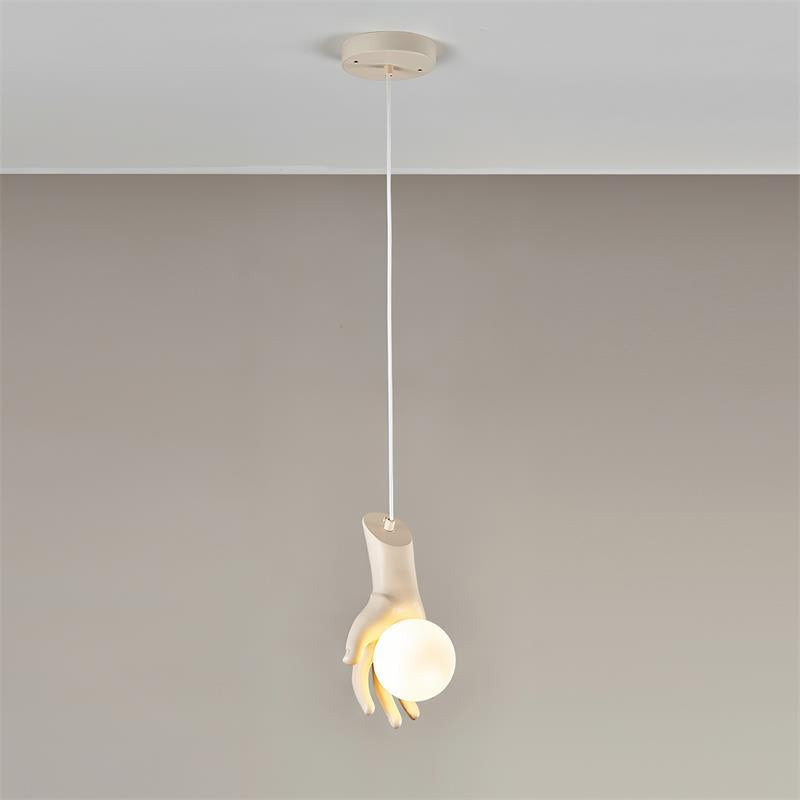Pendant Light With Wooden Grip Hand Sculpted Globe